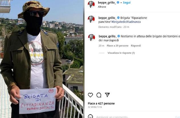 M5s: Grillo ironizza, su Instagram foto con passamontagna e brigata cittadinanza