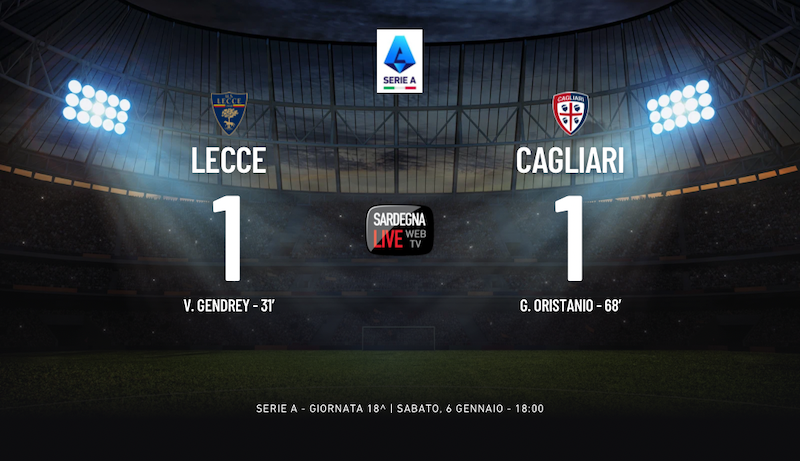 Lecce-Cagliari 1-1, prima Gendrey poi Oristanio: punto prezioso in Salento