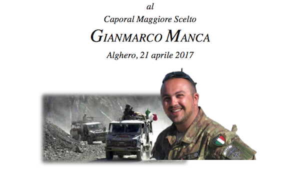 In ricordo del Caporal Maggiore Scelto Gianmarco Manca: domani l'intitolazione del parco cittadino all'alpino algherese