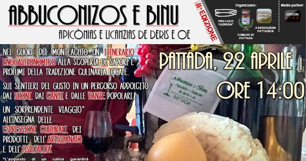Pattada: il 22 aprile la II^ edizione della manifestazione enogastronomica Abbuconizos e Binu