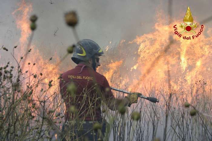 Incendio nelle campagne tra Guspini e Gonnosfanadiga