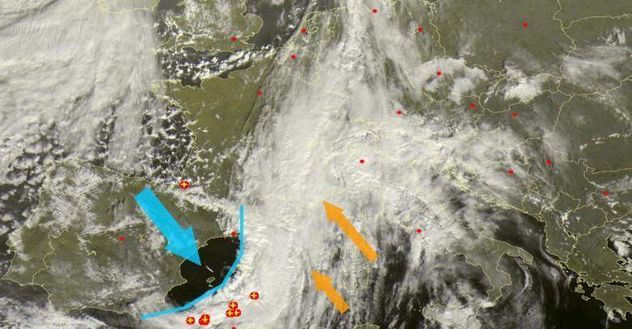Aggiornamento meteo: la perturbazione è sul Mare di Sardegna e si muove verso est