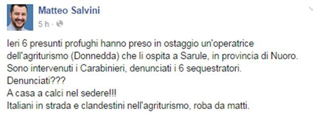 Profughi ospiti in un agriturismo di Sarule sequestrano operatrice. Salvini: 