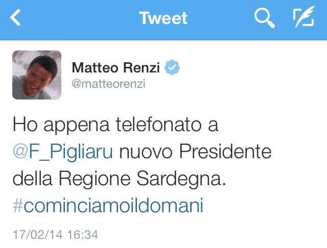 Matteo Renzi chiama Francesco Pigliaru: 