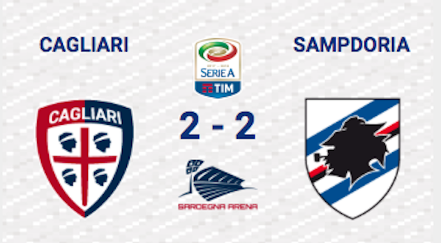 Cagliari-Sampdoria 2-2, i rossoblù riacciuffano la Samp sotto di due gol