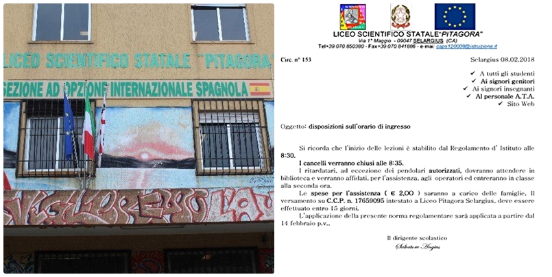 Liceo Pitagora: «Gli studenti fanno ritardo a scuola? Due euro di ‘multa’»