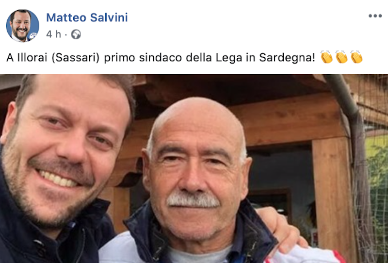 Il post di Matteo Salvini da Washington: “Applausi per il primo sindaco della Lega in Sardegna”