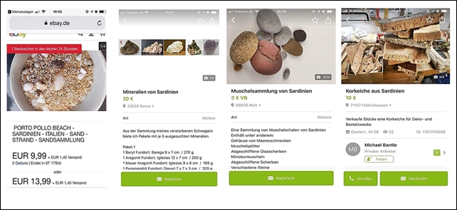 Sabbia, conchiglie, minerali e sughero: la Sardegna ‘depredata’ dai tedeschi in “vendita” su Ebay