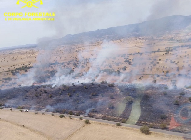 Incendio a Orani, elicottero della Forestale in azione