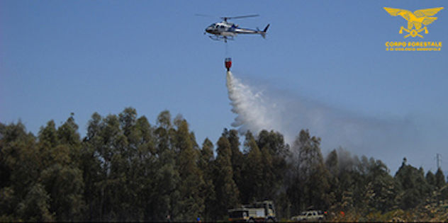 Incendio a Gergei, in azione un elicottero della Forestale