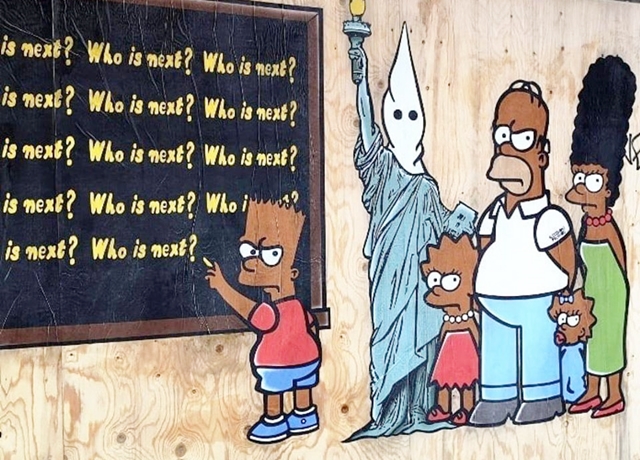 I Simpson con la pelle nera: “Chi è il prossimo”. L’opera di Alexsandro Palombo sul problema razziale 
