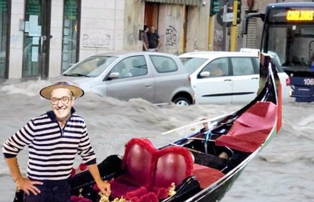 I post sugli allagamenti virali sul web: Di Maio e Virginia Saba a Pirri e Truzzu in gondola come a Venezia
