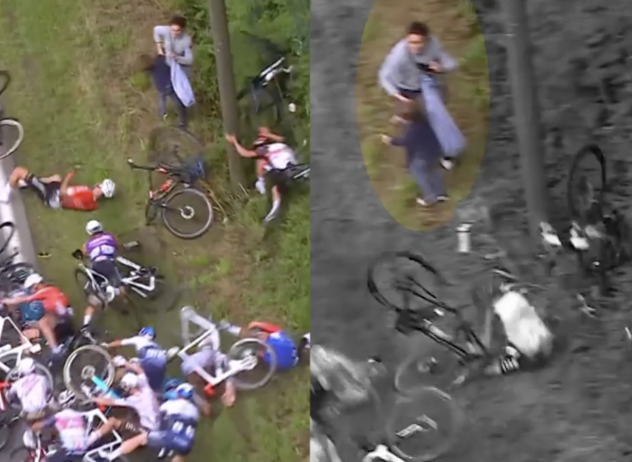 Maxi caduta al Tour de France: l’istinto di una mamma per salvare il figlio. Il video diventa virale
