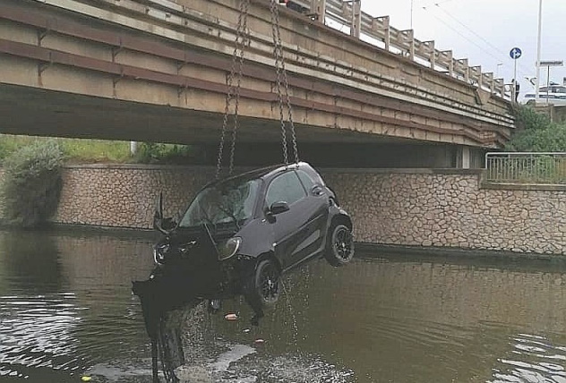 Cagliari. Un’auto finisce nel canale di Terramaini, due i feriti