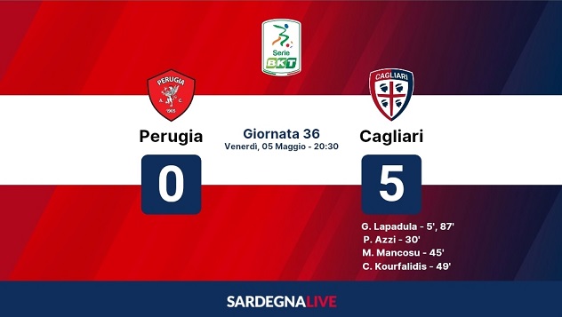 Perugia-Cagliari 0-5, tutto facile al Curi 