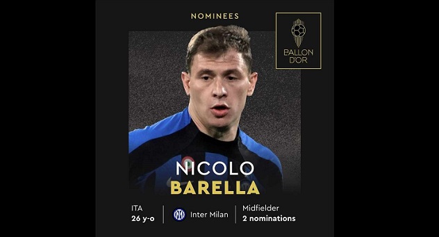 Nicolò Barella unico italiano nella lista dei candidati al Pallone d'Oro