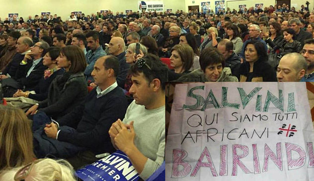 Salvini a Cagliari tra sostenitori e contestatori: 
