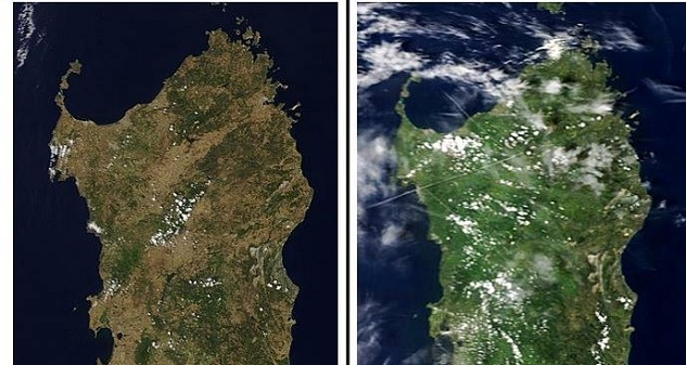 Sardegna vista dal satellite: il trionfo di verde nel confronto con lo scorso anno