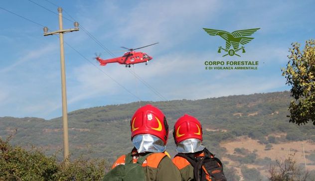 Fiamme nelle campagne di Abbasanta, in azione due elicotteri della Forestale