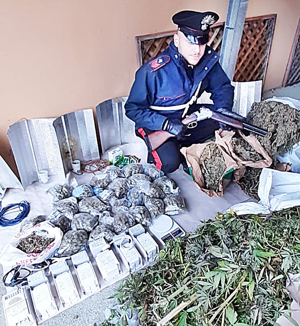 Fucile e 9 Kg. di marijuana nascosti in casa, maxi operazione dei Carabinieri