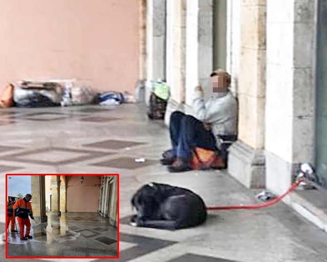 Clochard, escrementi e pipì sotto i portici di via Roma. Paolo Truzzu: “Situazione risolta”