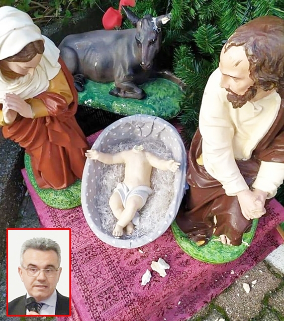 Decapitato il Gesù bambino del presepe, il sindaco Antonello Ecca: “Un colpo al cuore alla nostra comunità”