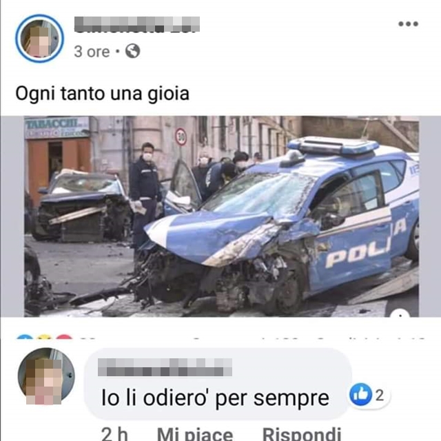 Gioisce su facebook per la morte del poliziotto a Napoli, donna cagliaritana denunciata