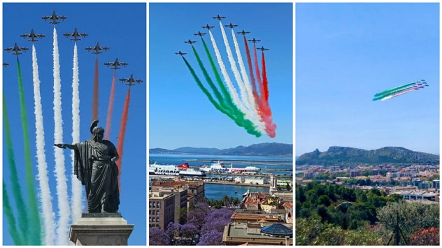Cagliari col naso all'insù: le foto più belle del passaggio delle Frecce Tricolori