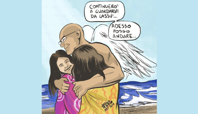 La straordinaria opera di Antonio Federico Art per ricordare Fernando, il papà morto per salvare la figlia e le due amiche che stavano annegando