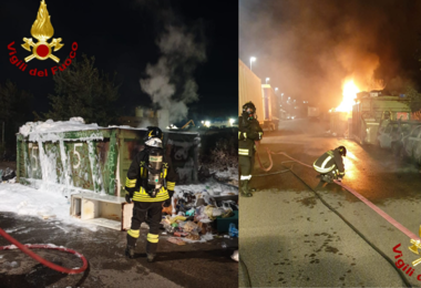 Container di rifiuti e auto in fiamme a Predda Niedda