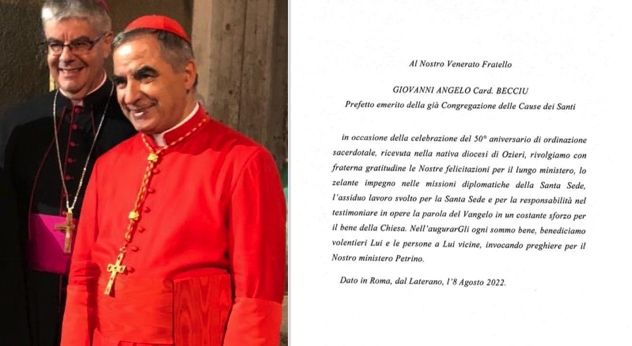 I 50 anni di sacerdozio del cardinale Becciu e la lettera del Papa
